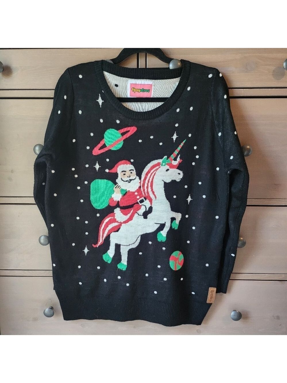 Tipsy Elves Ugly Sweater , Santa Riding A Unicorn
